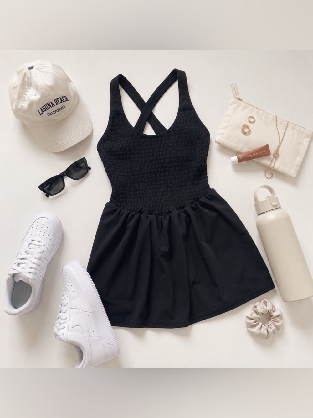JoyLab Black Smocked Activewear Dress w/ Built-In Shorts Size Medium